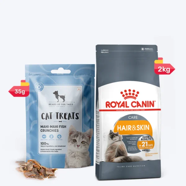 Royal Canin Hair & Skin Care Dry Food & Mahi Mahi Fish Treats for Adult Cats